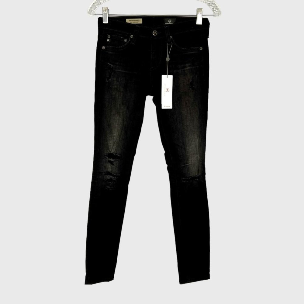 AG Adriano Goldschmied Legging Ankle Skinny Jeans 4 Year Distressed Black sz 24